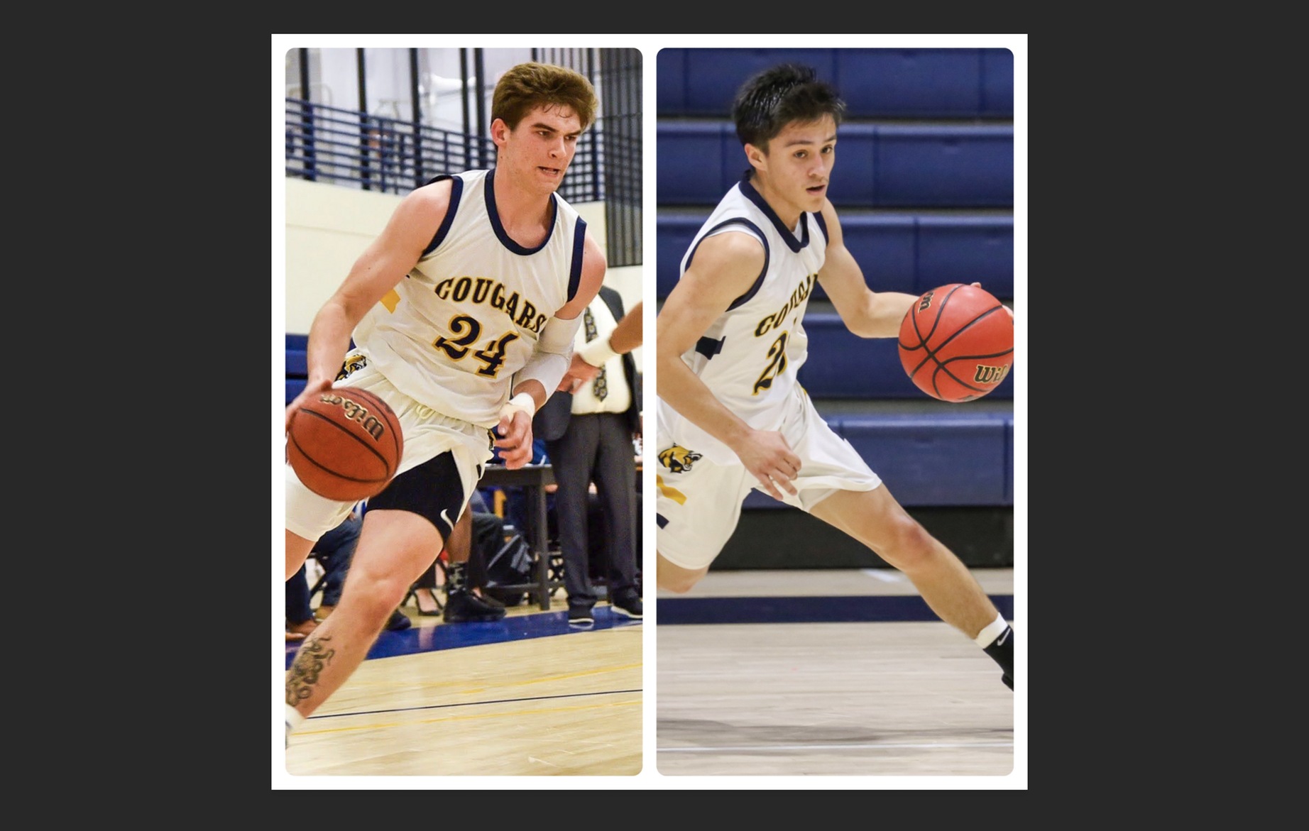 College of the Canyons men's basketball players Zach Phipps and Joel Carrillo, members of the 2019-20 Academic All State Team.