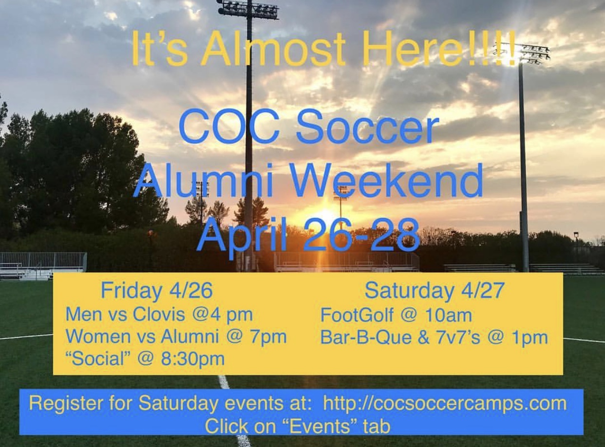 COC Soccer Alumni Weekend promotional graphic.