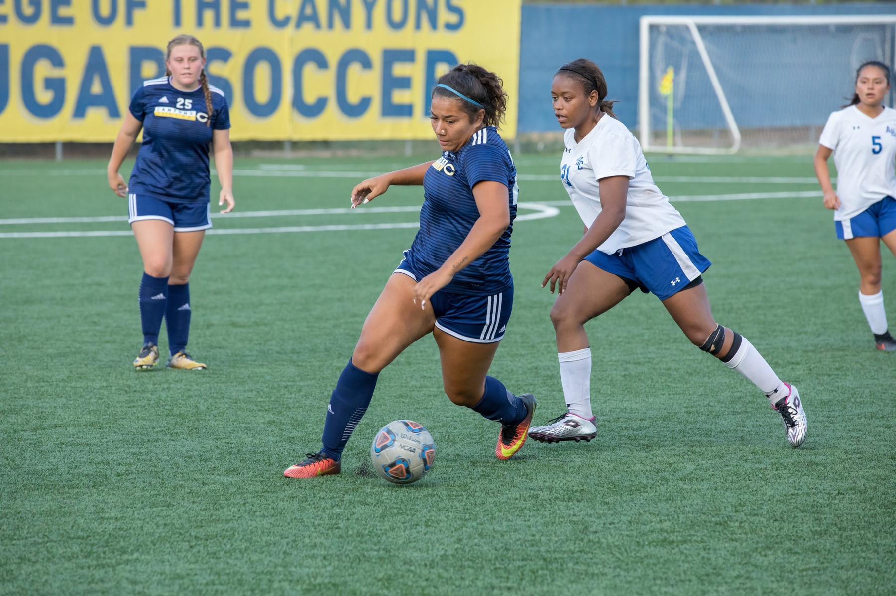 College of the Canyons freshman forward Corina Sagato was one of three Cougars to score two goals in the match vs. Allan Hancock College. Jacob Velarde/COC Sports Information.