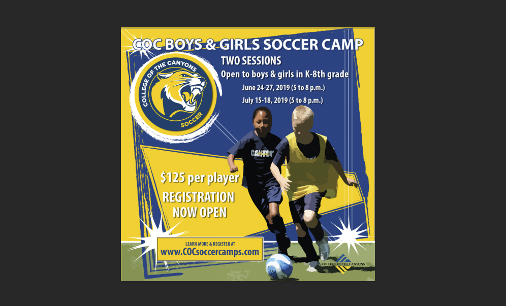 COC soccer camp promotional graphic.