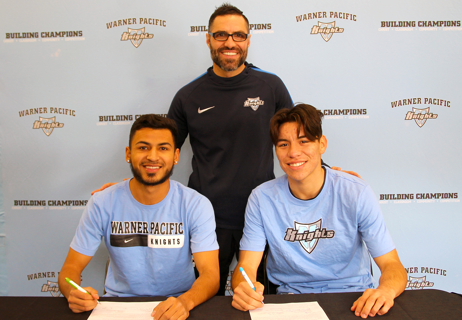 Former College of the Canyons men's soccer players Jorge Rojas, Cesar Dominguez and Jose Luis Ruiz (not pictured) have signed on with the men's soccer program at Warner Pacific University in Portland, Oregon. 
— Photo courtesy of WPU Athletics