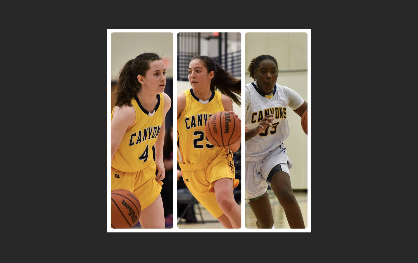 COC women's basketball All-WSC selections McKenzie Stoehr, Cristian Patron & Diamyn Davis.