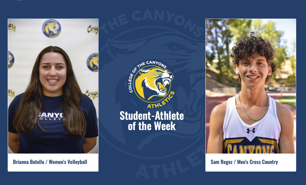College of the Canyons athlete of the week information graphic.