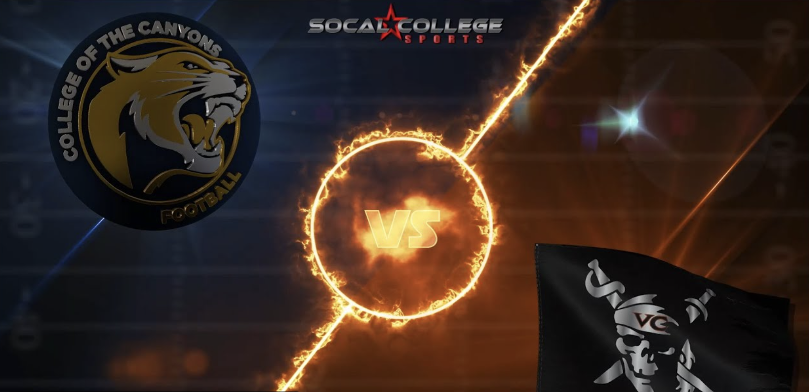 College of the Canyons vs. Ventura College live stream promotional graphic.