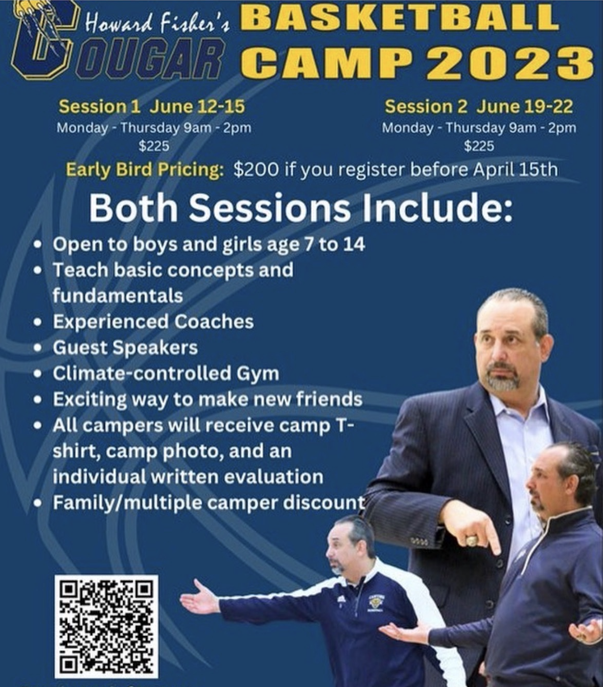 College of the Canyons 2023 Howard Fisher Basketball Camp promotional flier.