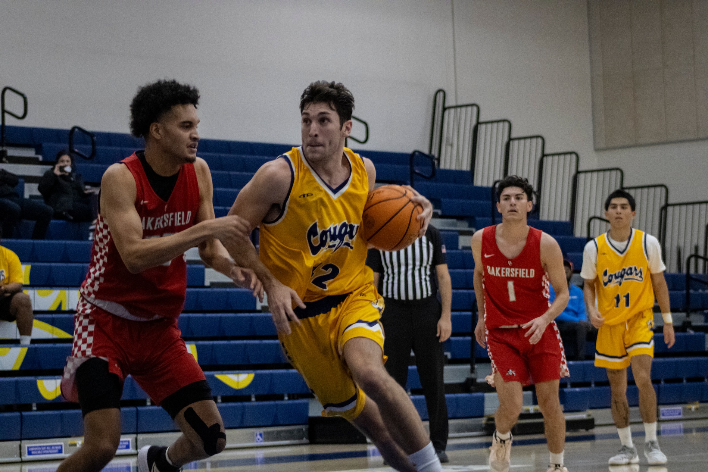 College of the Canyons men's basketball stock action image of player Jonah El-Farra vs. Bakersfield College on Jan. 13, 2024.