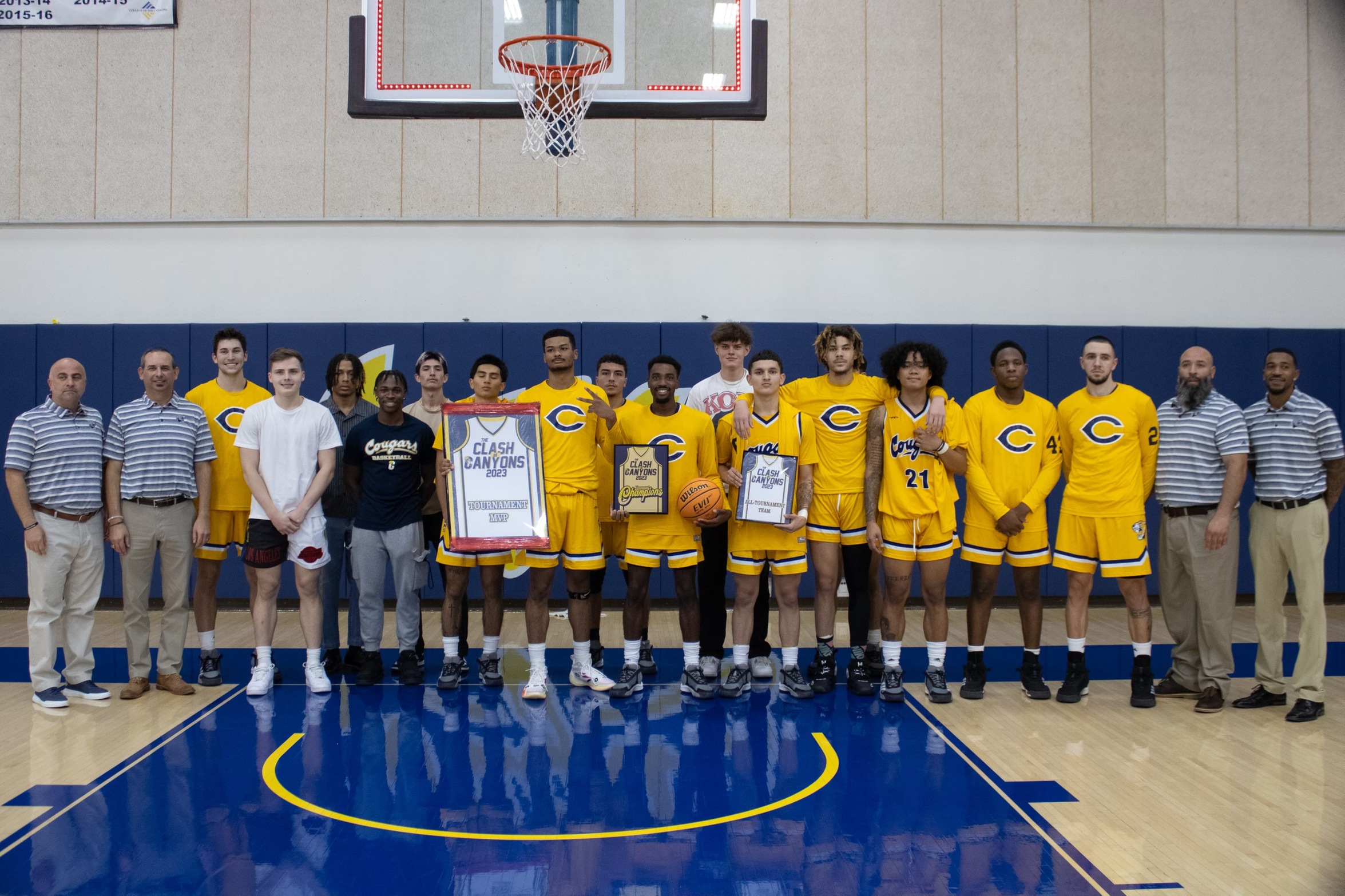 College of the Canyons men's basketball group photo from 'Clash at Canyons' tournament on Nov. 4, 2023.