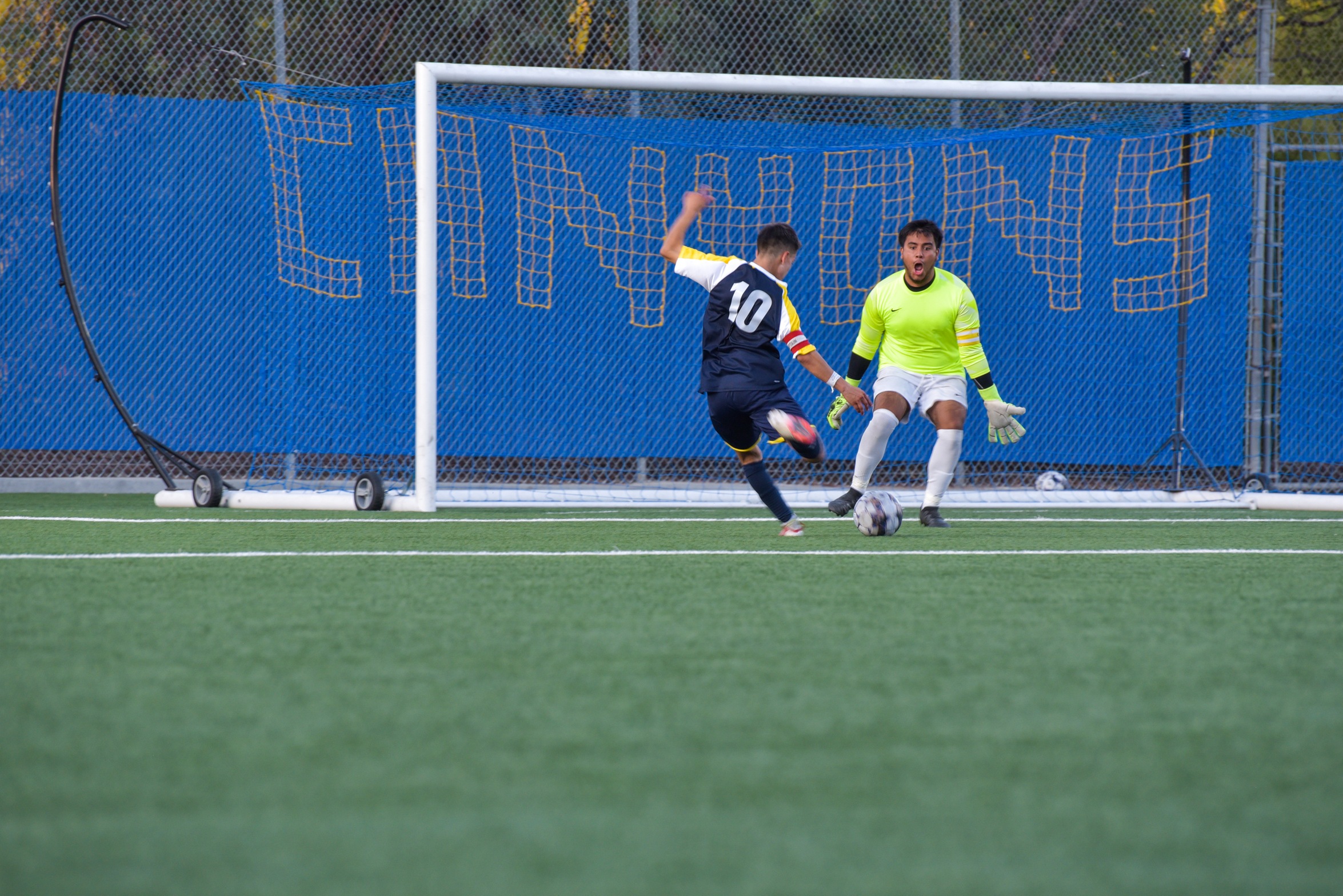 College of the Canyons sophomore Francisco Ornelas got open in space and made a nice move to beat the Pasadena City College goalkeeper and tie the game 1-1 in the 41st minute. Canyons would go on to win the match by a 2-1 final score. -Mari Kneisel/COC Sports Information