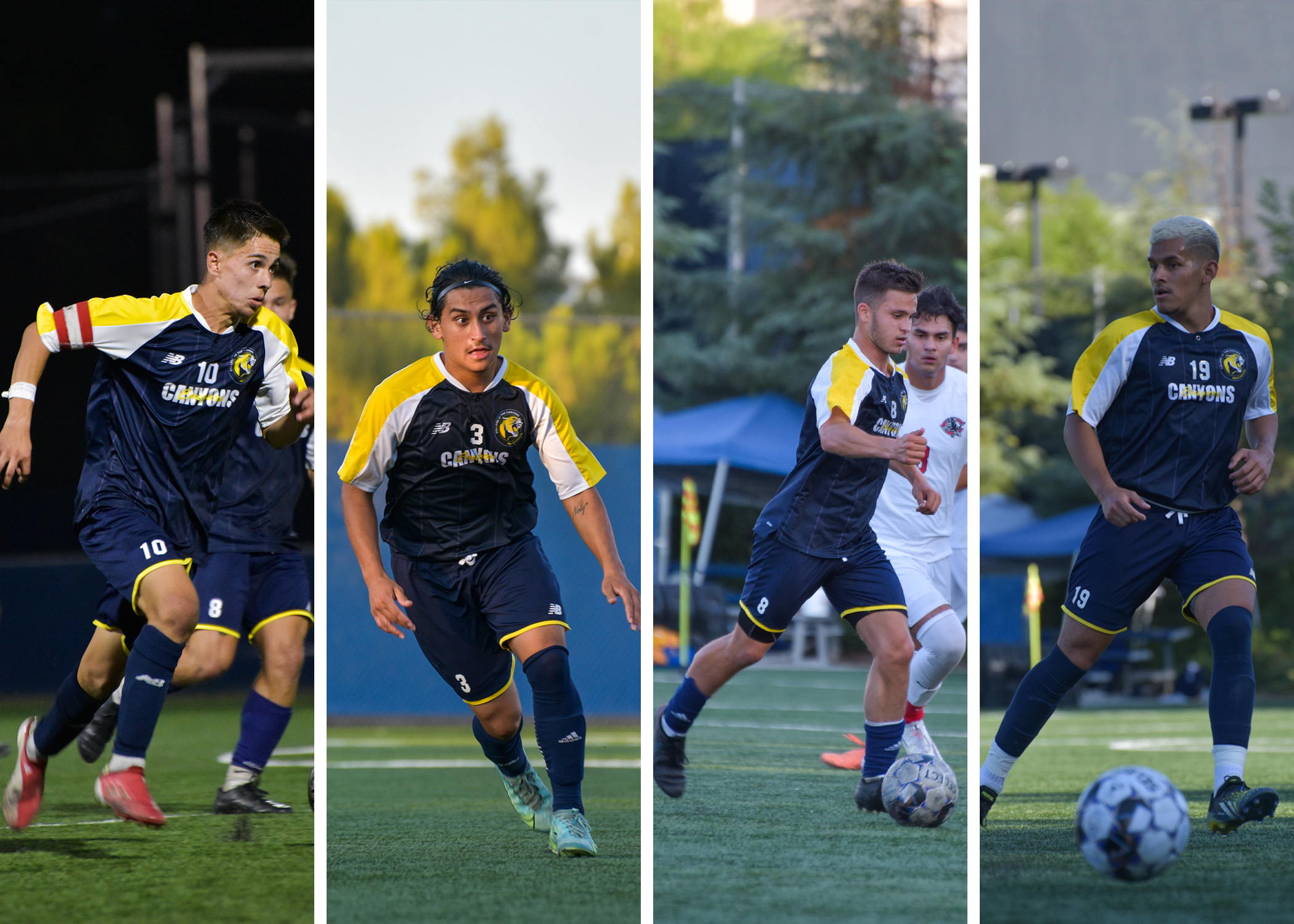 (from left to right) College of the Canyons had seven players earn All-Western State Conference (WSC), South Division honors including Francisco Ornelas, Bryan Velasquez, Drew Leskin and Darian Cerin. The Cougars (6-7-8, 2-3-3) finished the 2021 season third in the WSC, South. — Mari Kneisel/COC Sports Information