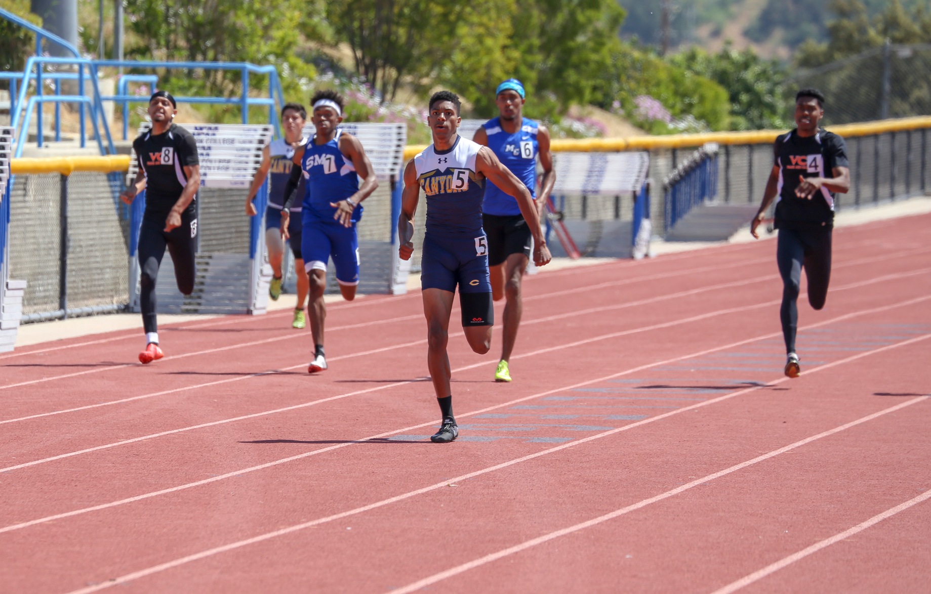 COC freshman Jacob Johnson leads the pack during the 200m event at the 2019 WSC Track & Field Championships.