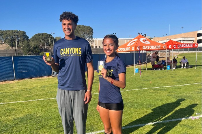 College of the Canyons student-athletes Matthew Ballentine and Milca Osorio at the CCCAA SoCal Championships on May 13.
