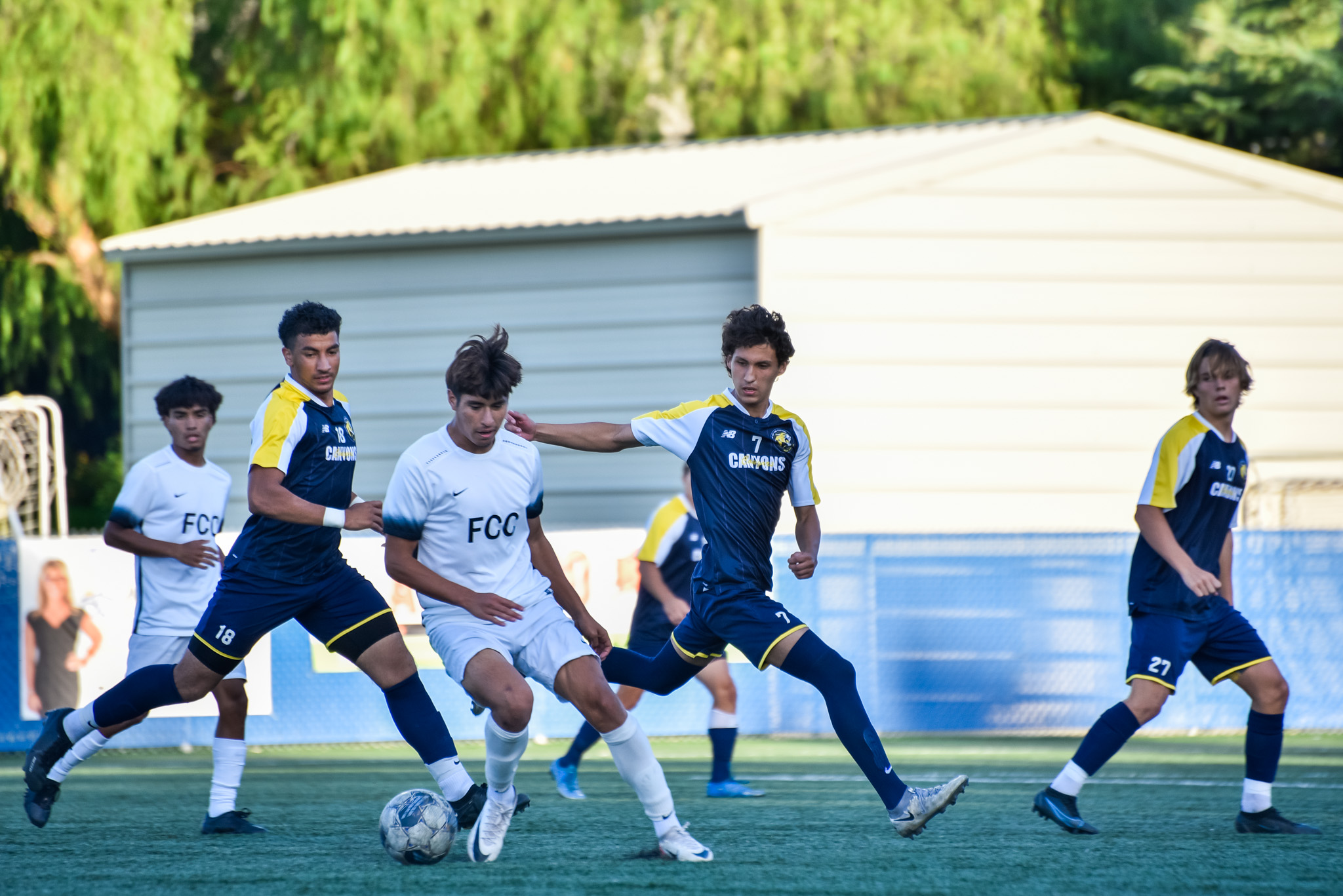 College of the Canyons men's soccer stock action image from game vs. Fresno City College on Sept. 12.