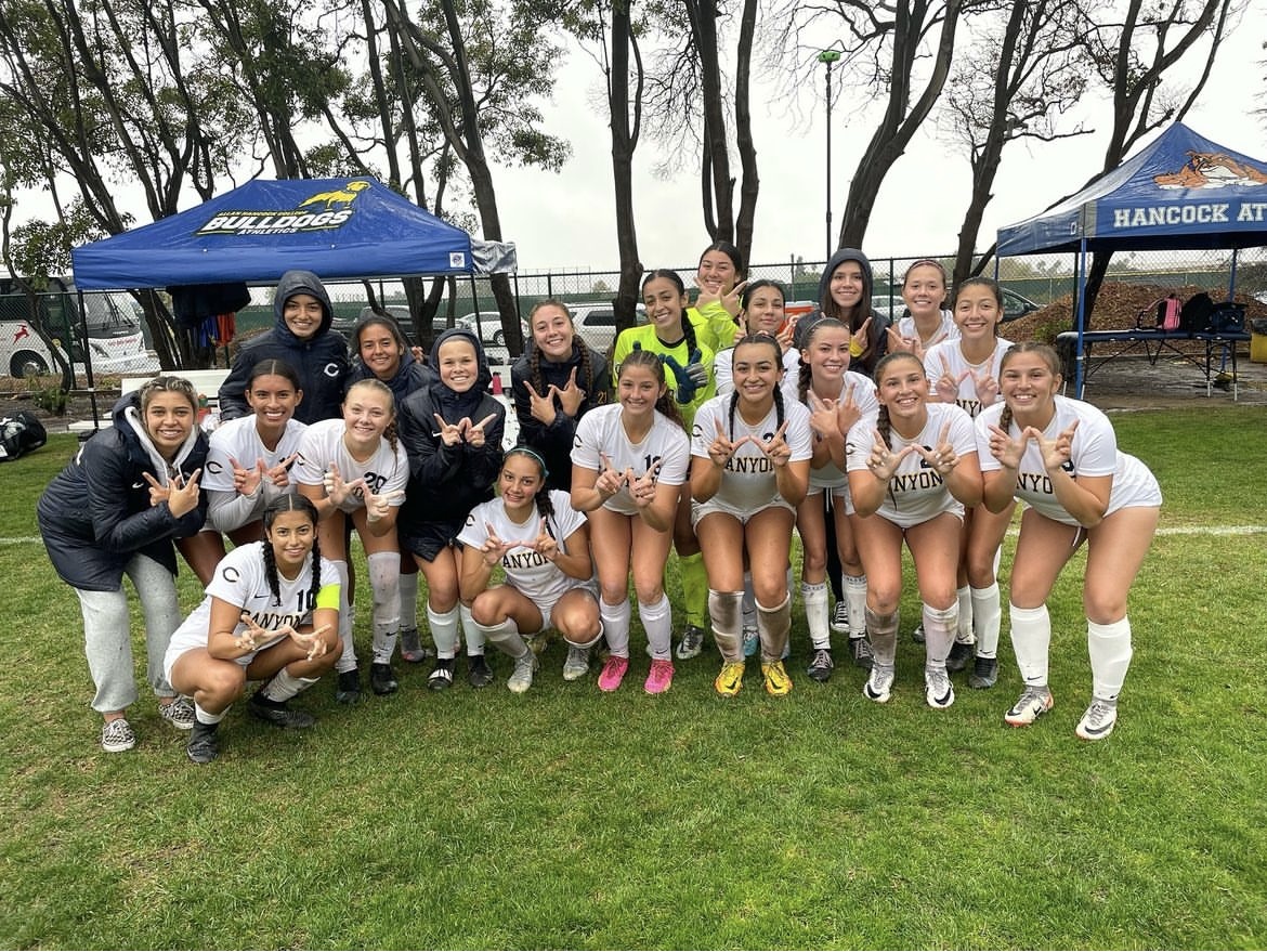 College of the Canyons women's soccer group photo after the team's 3-2 OT victory vs. Allan Hancock College on Nov. 18, 2023.