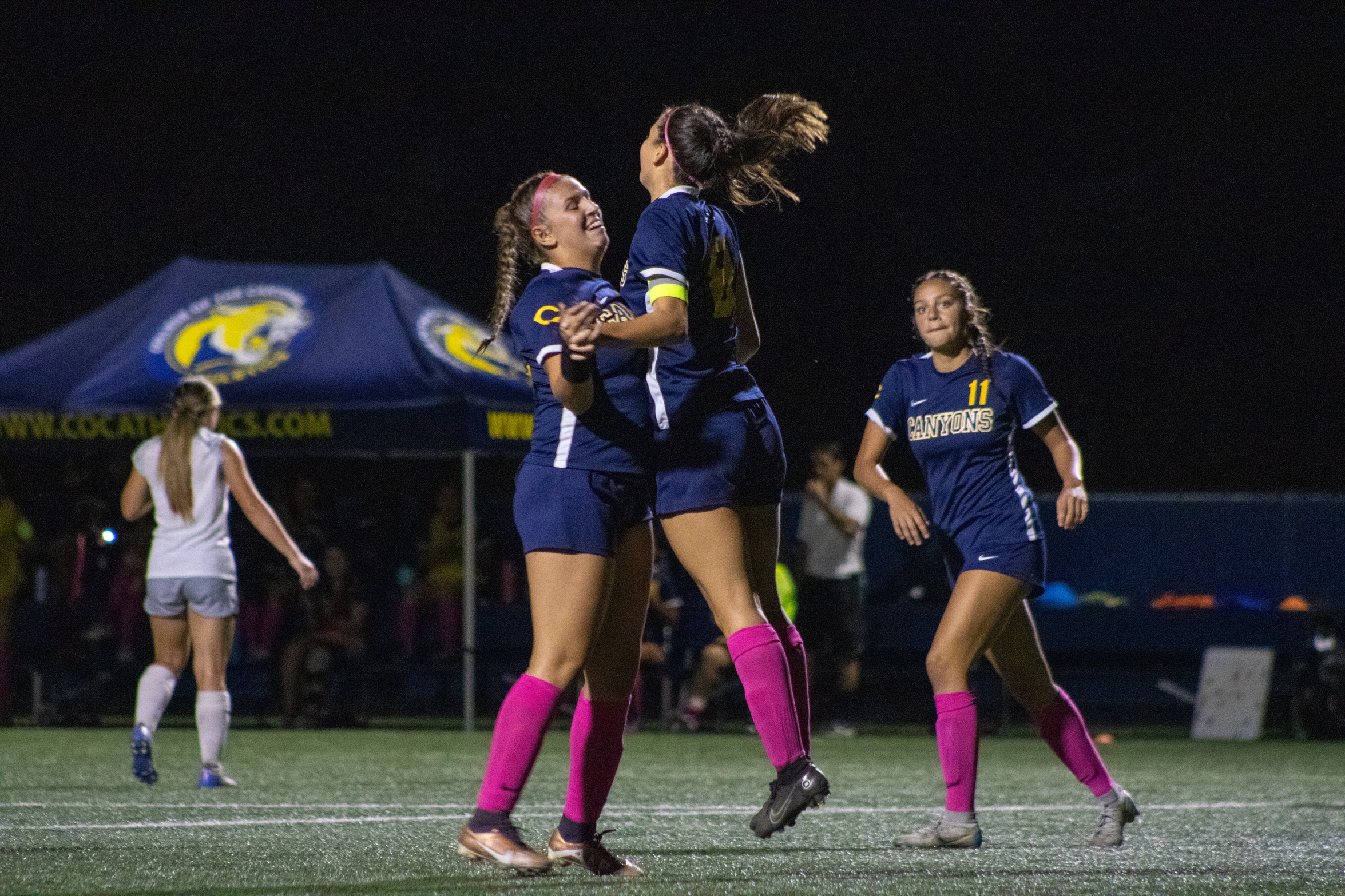 College of the Canyons received a pair of goals from freshman Alyssa Edwards (pictured right) to help down Bakersfield College 5-2 at the COC Soccer Facility on Friday. —Carla Sophia Velasco/COC Sports Information