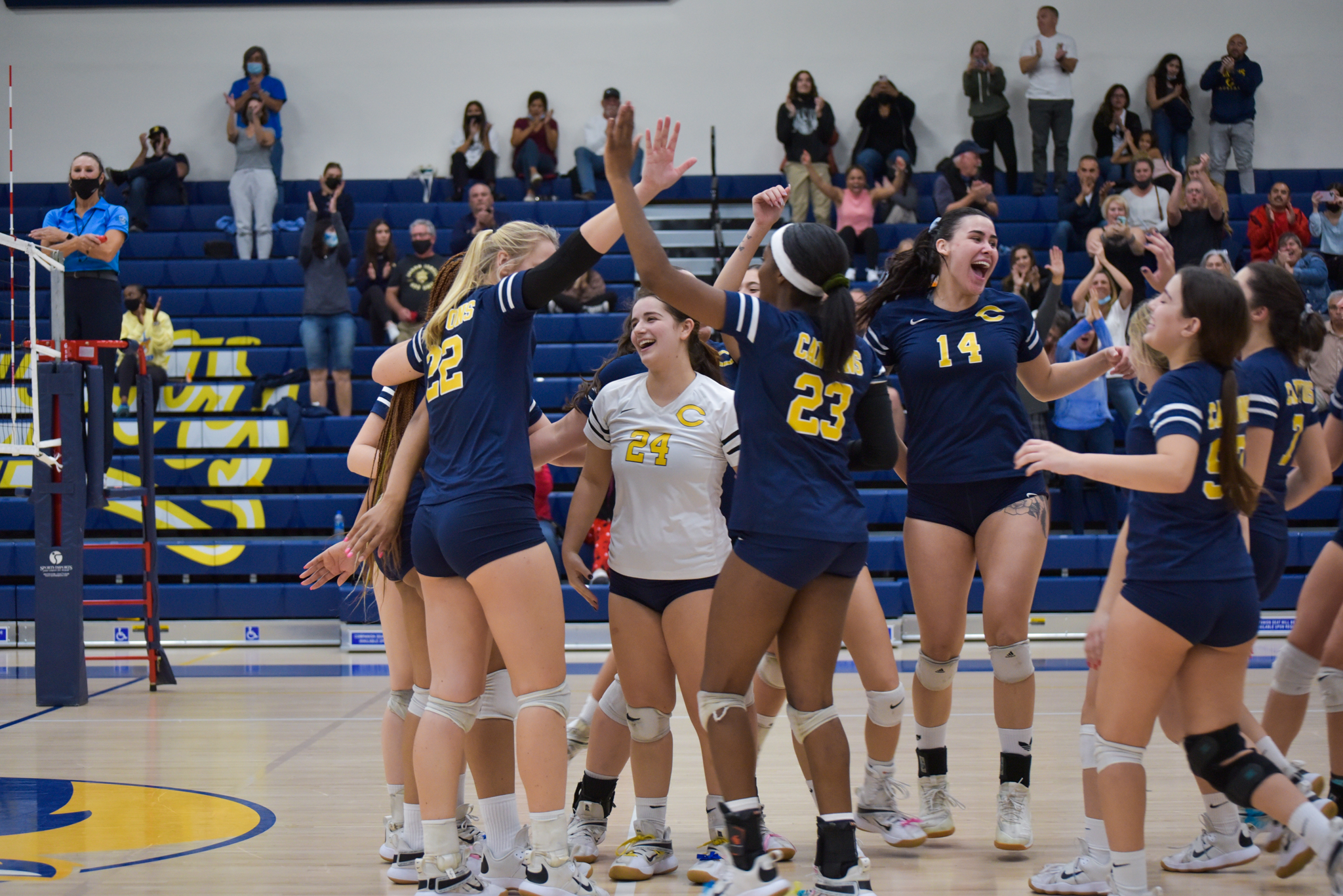No. 15 seed College of the Canyons defeated No. 18 Mt. San Jacinto by a 3-2 (25-16, 22-25, 25-17, 23-25, 15-8) final score in a play-in postseason match. The Cougars will next travel to face No. 2 Pasadena City College (23-1, 18-0) at 7 p.m. on Tuesday, Nov. 23. — Mari Kneisel/COC Sports Information