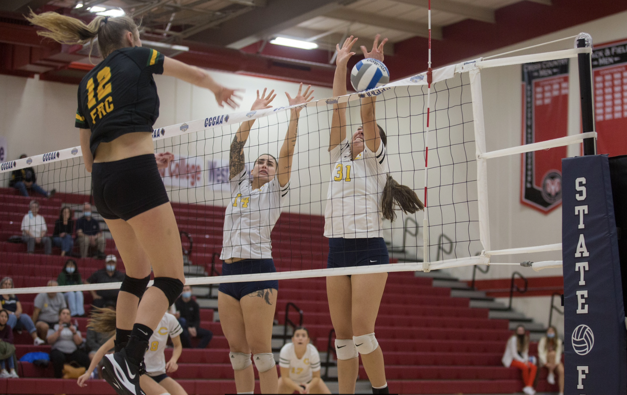 College of the Canyons women's volleyball vs. Feather River College at the 2021 CCCAA State Championship Tourney.