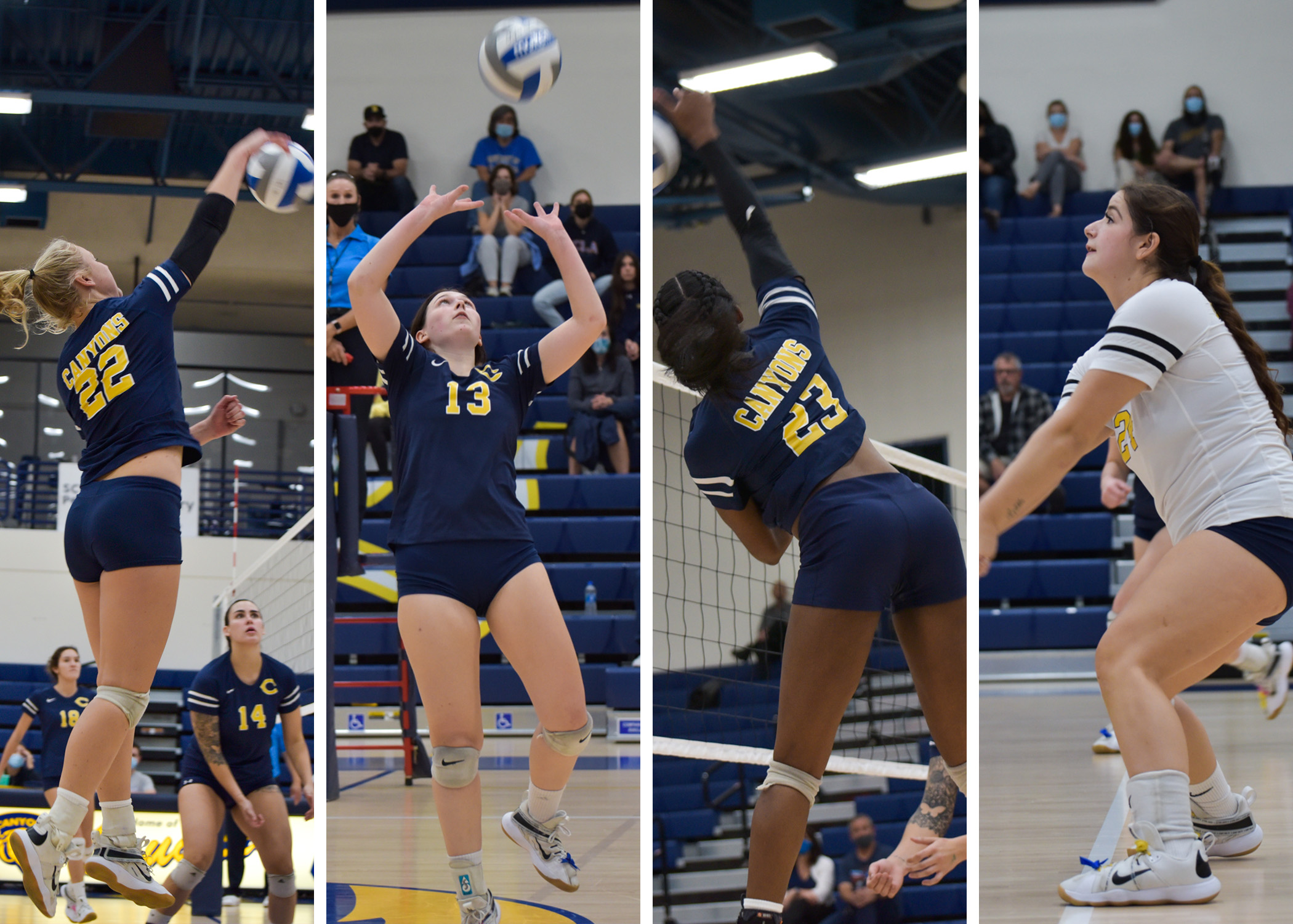 (from left to right) College of the Canyons had six players earn All-Western State Conference (WSC), South Division honors including Caitlin Liebe, Abby Sherman, Damani Harvey and Rhiannon Boddy. —Mari Kneisel/COC Sports Information
