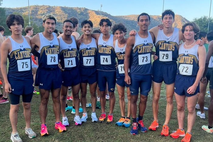 Group photo of the College of the Canyons men's cross country team at The Master's University (TMU) Invitational on Sept. 23.