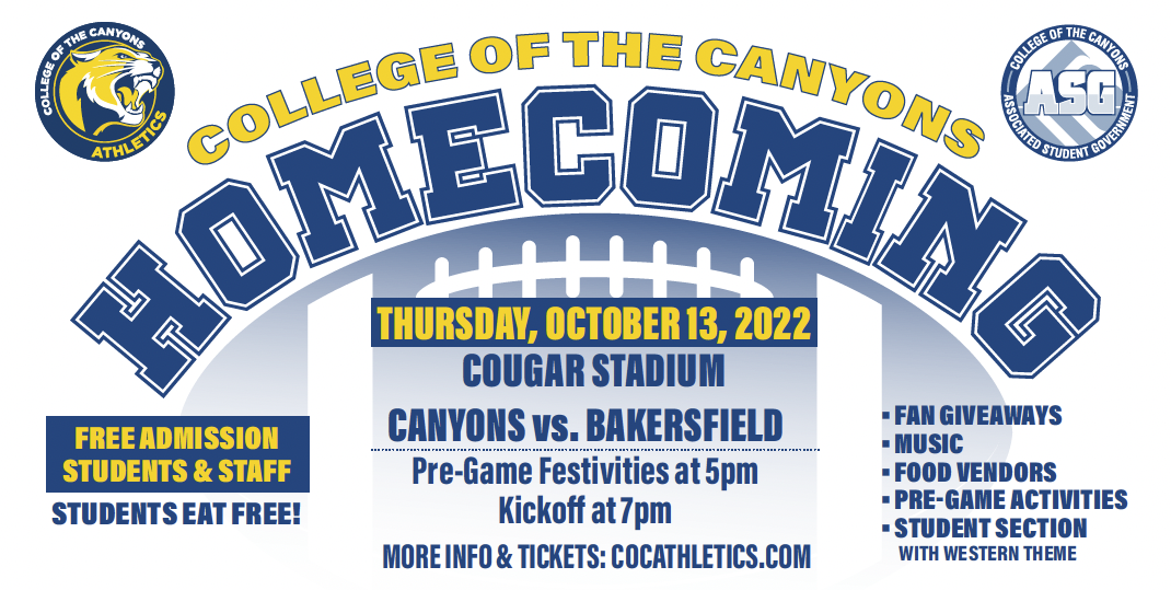 College of the Canyons 2022 Homecoming Celebration promotional graphic.